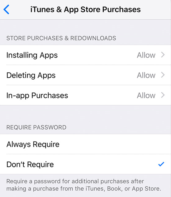 iTunes and App Store purchase settings