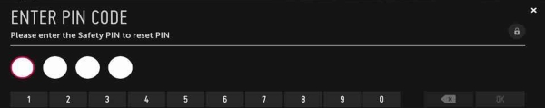 PIN entry prompt on LG Smart TV.