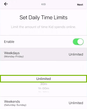 Selected time limitation