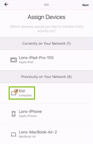 Example child's device