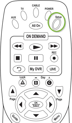 Silver remote with setup button