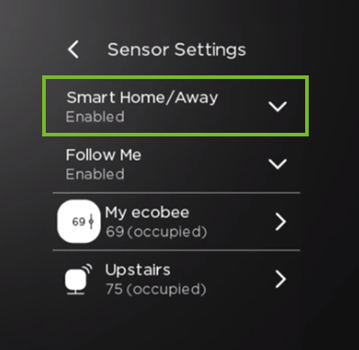 ecobee sensor smart home/away setting