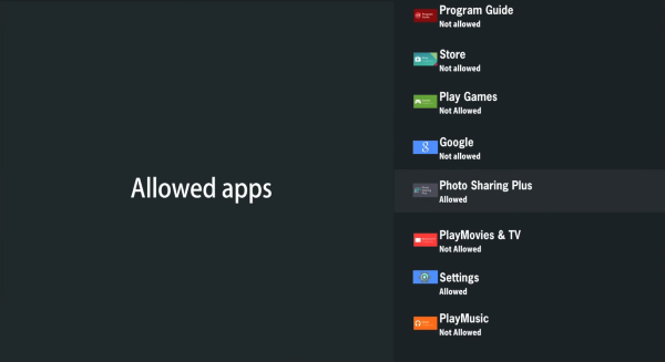 List of apps for restricted profile.