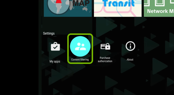 Content filtering option highlighted in Google Play Store settings.