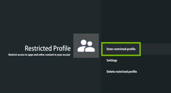 Enter restricted profile option highlighted In Restricted Profile settings.