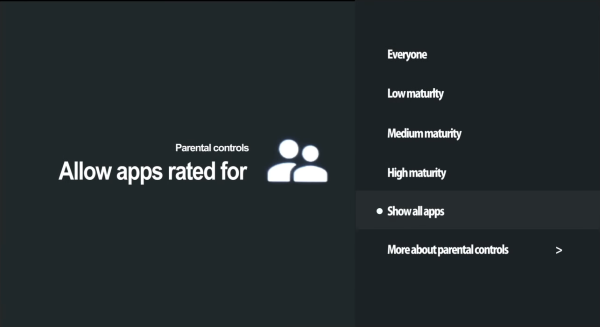 Maturity level selection screen for Google Play apps.