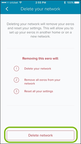 Eero app delete network safety screen