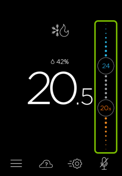 Temperature sliders highlighted on ecobee thermostat main screen.