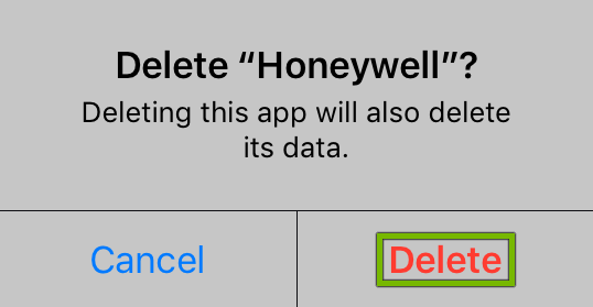 Delete option highlighted on app uninstall confirmation prompt.