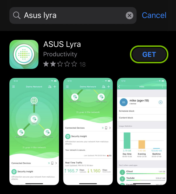 Get button highlighted in App Store for found app.