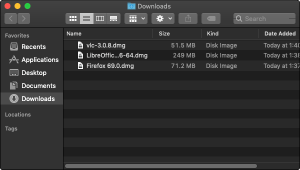 Finder showing Downloads