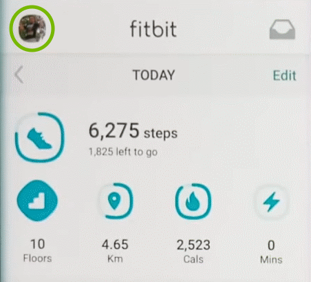 Account icon highlighted in Fitbit app.