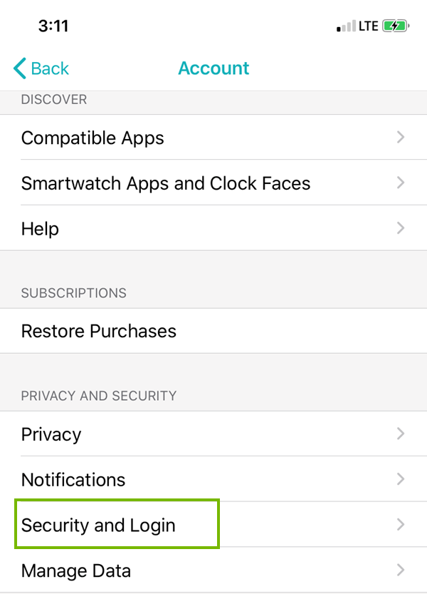Security and log in menu