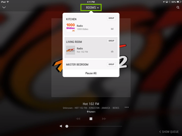Room list with grouping option