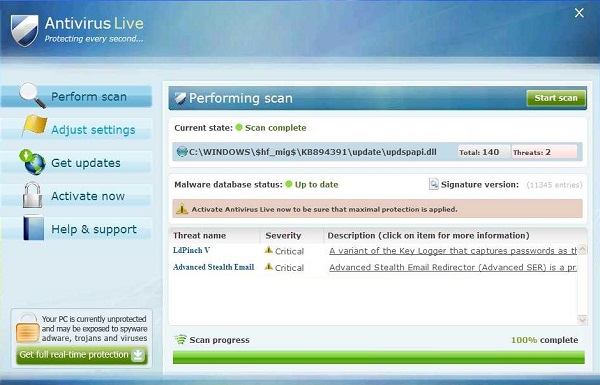 Fake anti-virus message. Screenshot