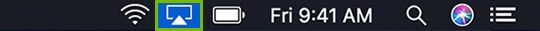 macOS menu bar highlighting the AirPlay button.