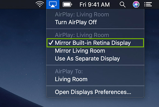 AirPlay menu highlighting AirPlay location.