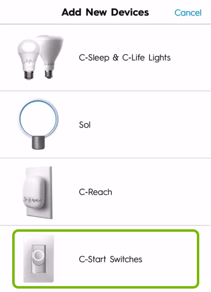 Smart switch highlighted in C by GE app.