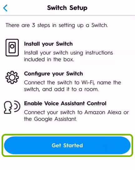 Get Started option highlighted in C by GE app.