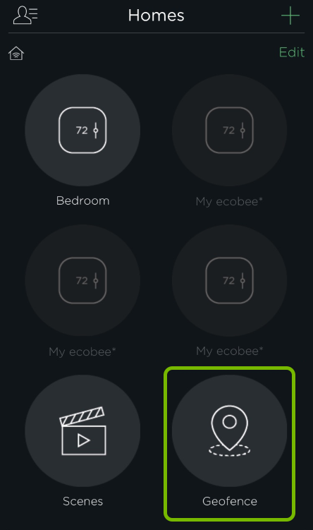 Geofence option highlighted in HomeKit settings of ecobee app.