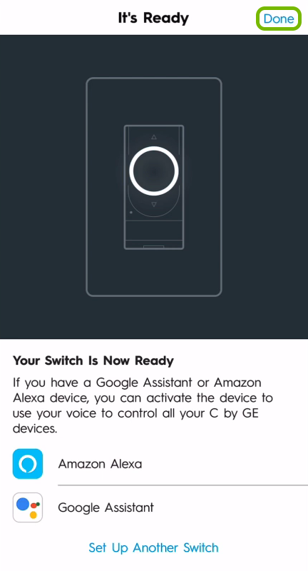 Done option highlighted in C by GE app.