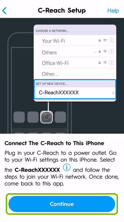 Continue button highlighted in C by GE app.