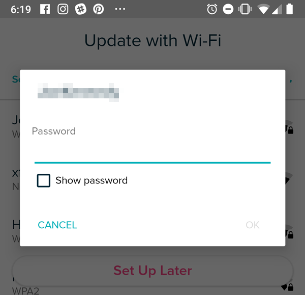 Typing in your WiFi password
