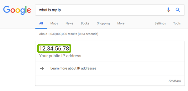 Search results with IP address highlighted.