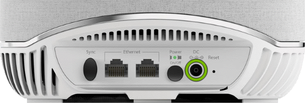 DC connector highlighted on rear of Orbi Voice.