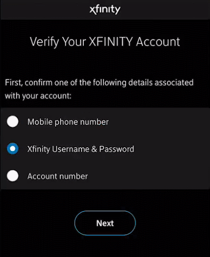Account verification screen for internet service activation in Orbi app.