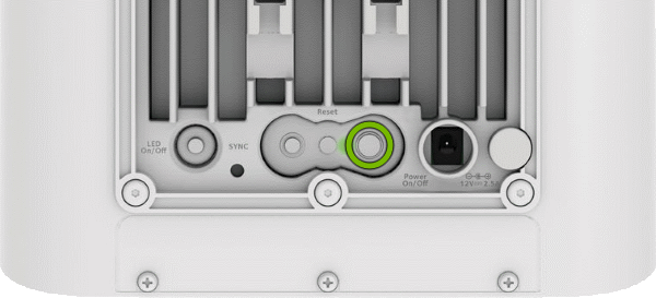 Power button highlighted on rear of Orbi Outdoor Satellite.