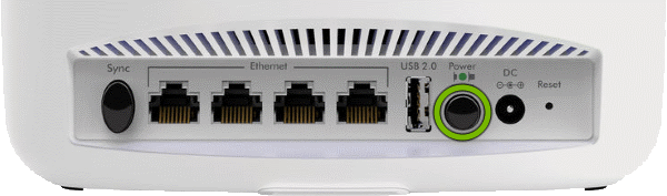 Power button highlighted on rear of Orbi Satellite.
