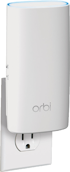 Orbi Wall Plug Satellite plugged into electrical outlet.