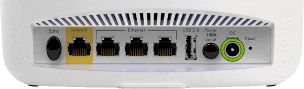 DC connector highlighted on rear of Orbi Router.