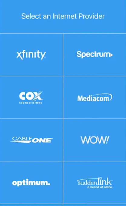 ISP selection screen in Orbi app.