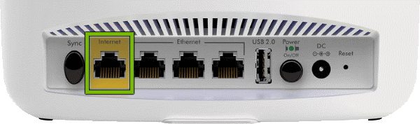 Internet port highlighted on rear of Orbi Router.