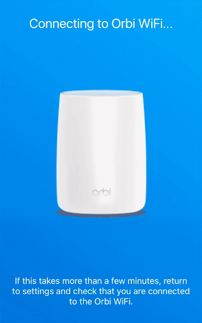 Orbi app connecting to default WiFi network.