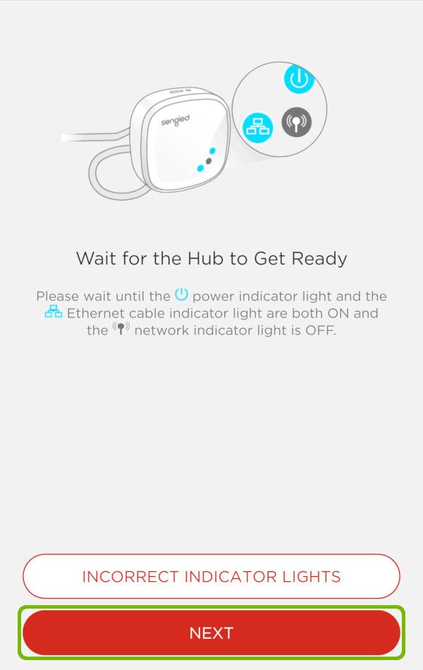 Hub light check with Next highlighted.