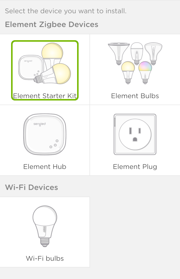 Add device with Element Starter Kit highlighted.