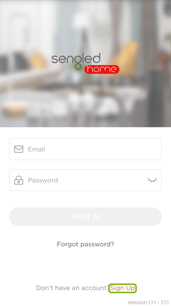 Sengled Home start screen with Sign Up highlighted.