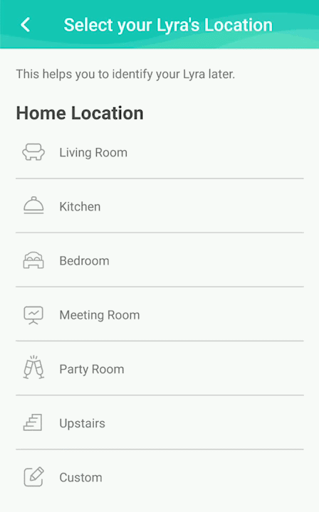 Hub placement selection screen in ASUS Lyra app.