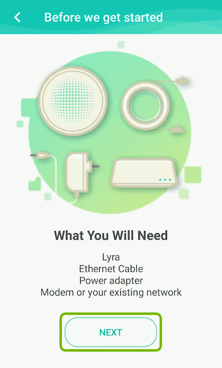 Next option highlighted in list of requisites inside ASUS Lyra app.