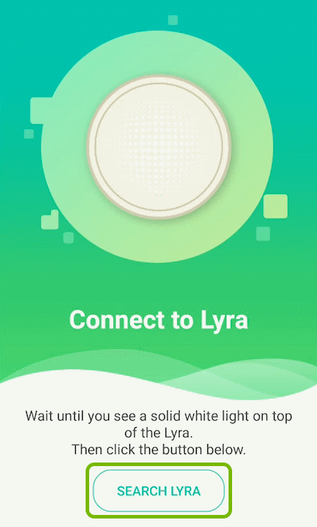 Search Lyra option highlighted on the hub connection screen of the ASUS Lyra app.