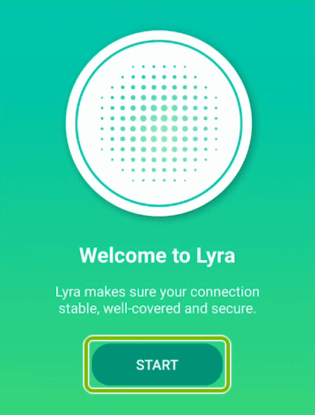 Start option highlighted on welcome screen of ASUS Lyra App.