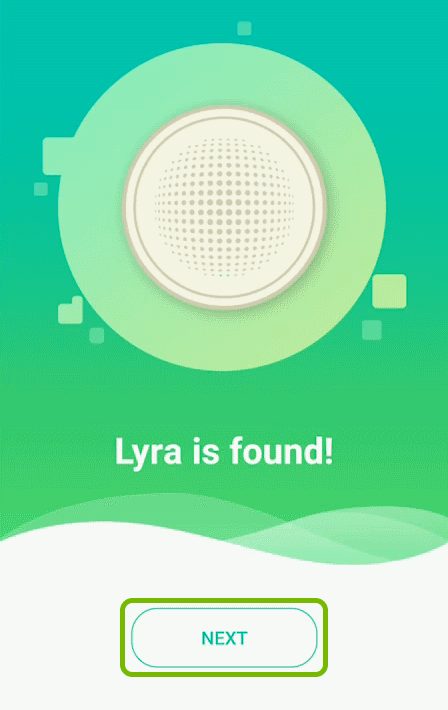 Next option highlighted on the hub found screen of the ASUS Lyra app.
