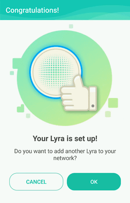 Primary hub setup completion screen of ASUS Lyra app.