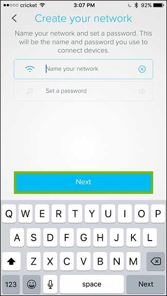 Name of network and password