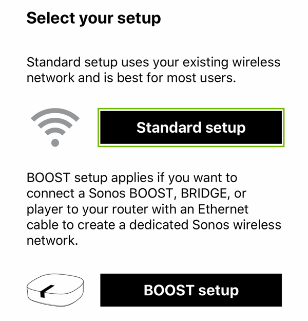 selecting standard setup