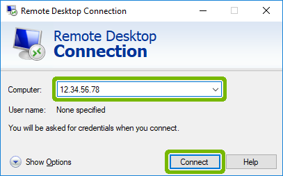 Remote Desktop Connection with Computer IP and Connect button highlighted.