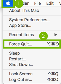 Apple menu with Force Quit highlighted.